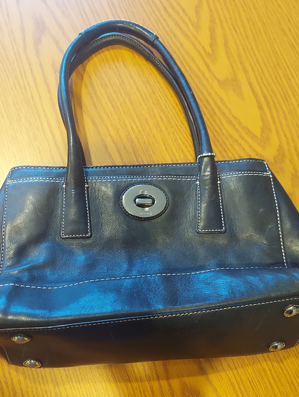 Coach Black Leather Shoulder Bag with Silver Turn-Lock